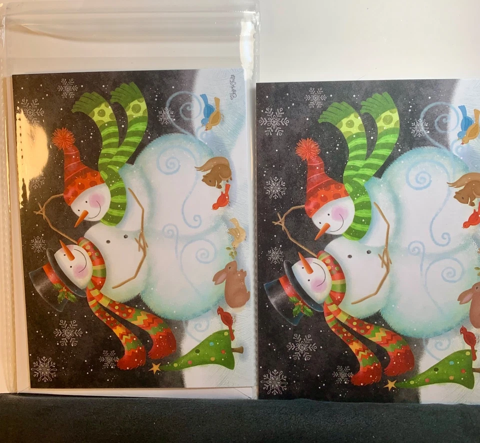 Set of 2! Christmas Cards! Adorable Snowman Couple! - Image 2 of 3