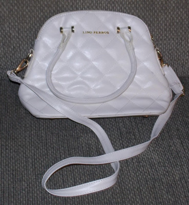 Lino Perros Off-White Quilted Faux Leather Satchel Handbag Purse