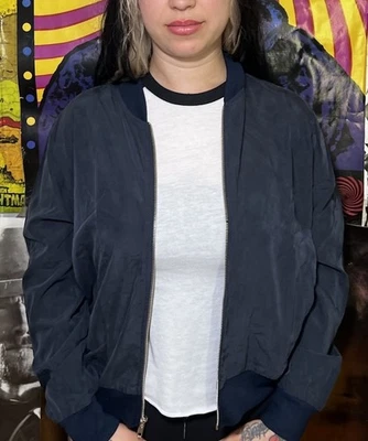 Chaqueta Bomber American Apparel Mujer Talla Grande EE. UU. Modal Azul Indie Sleaze - Imagen 1 de 4