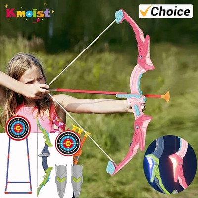Bow and Arrow Set Light Up Archery Toy Kids Outdoor with Standing Target Birthda