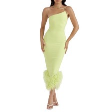 House Of Cb Asymmetric Lime Alessia Midi Dress Size XS