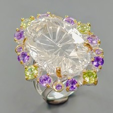 Handmade 35 ct Natural Quartz Ring 925 Sterling Silver Size 8 /R426905