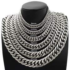 Stainless Steel Men's Cuban Chain Hip-Hop Style Silver Necklace Fashion Bracelet