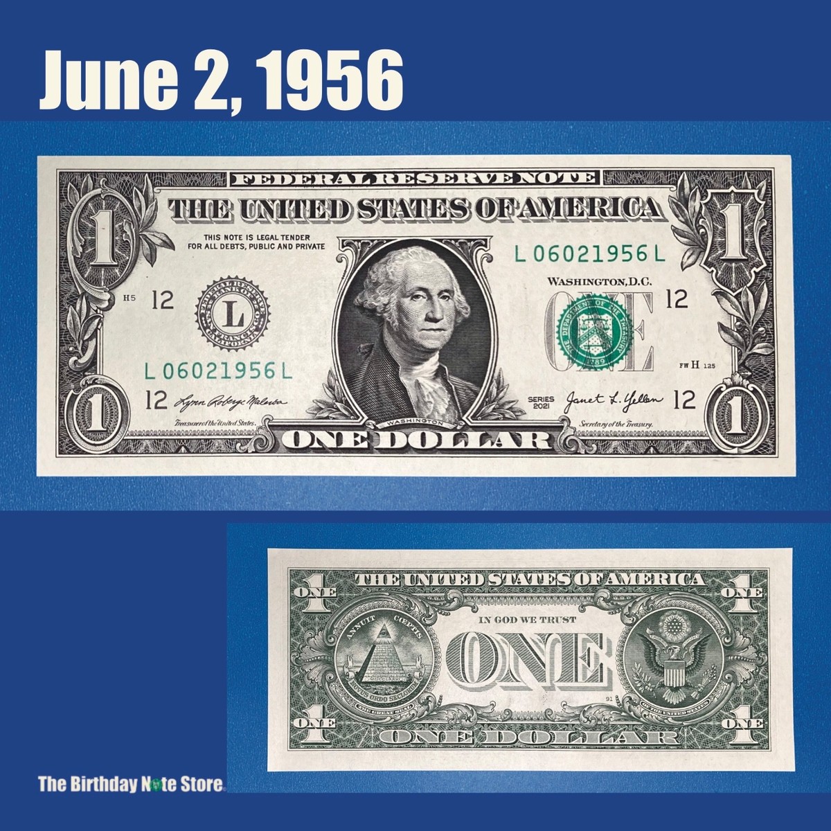 June 2, 1956 Birthday Anniversary $1 One Dollar Bill Serial Number