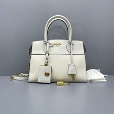 Prada White Saffiano Leather Top Handle Crossbody Bag Gold Hardware