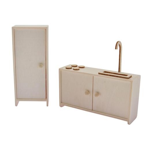 Stafil Wooden Dollhouse Flatpack Furniture Set - Kitchen & Fridge