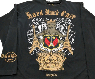 Vintage Hard Rock Cafe Acapulco Shirt Y2k Embroidered Men's XL Long Sleeve Black