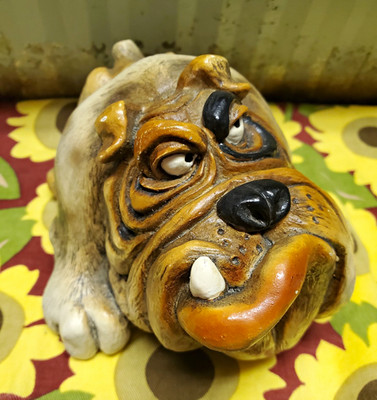 English Bulldog Sleeping Lying Down Figurine  1994 John Raya Signed ''Ray''