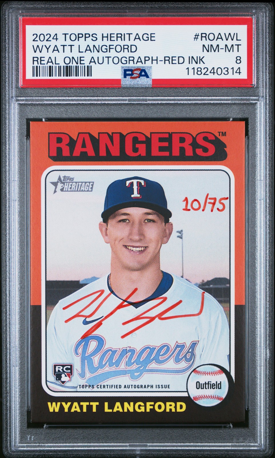 2024 Topps Heritage Real One Autographs Wyatt Langford Red Ink PSA #75