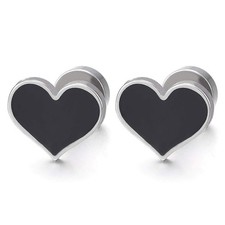 Pair of Womens Stainless Steel Flat Heart Stud Small, A-Metal Color:Silver