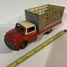 Vintage TN Nomura Red Tin Stake Body Circus Truck M-1956 Japan Friction Toy Ramp