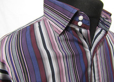 T.M.Lewin John Francomb Long Sleeved Multicoloured Striped Slim Shirt  17"Collar