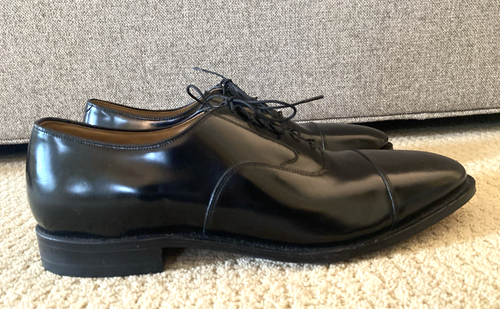 JOHNSTON & MURPHY Melton Cap-Toe Oxfords Sz 15 Black Polished Leather Shoes - Picture 7 of 12