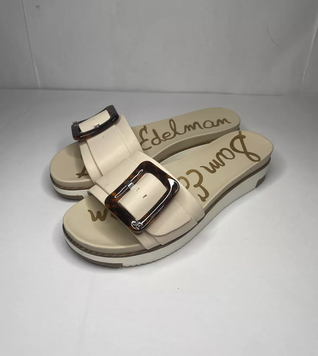 Sam Edelman Ariane Leather Tortoise Ivory Buckle Platform Slide
