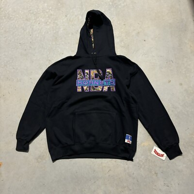 Vintage 90s Nutmeg NBA Charlotte Hornets Paisley Lined Hooded Sweatshirt Size XL