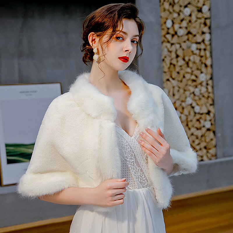 Womens Wedding Bridal Ivory Faux Fur 
