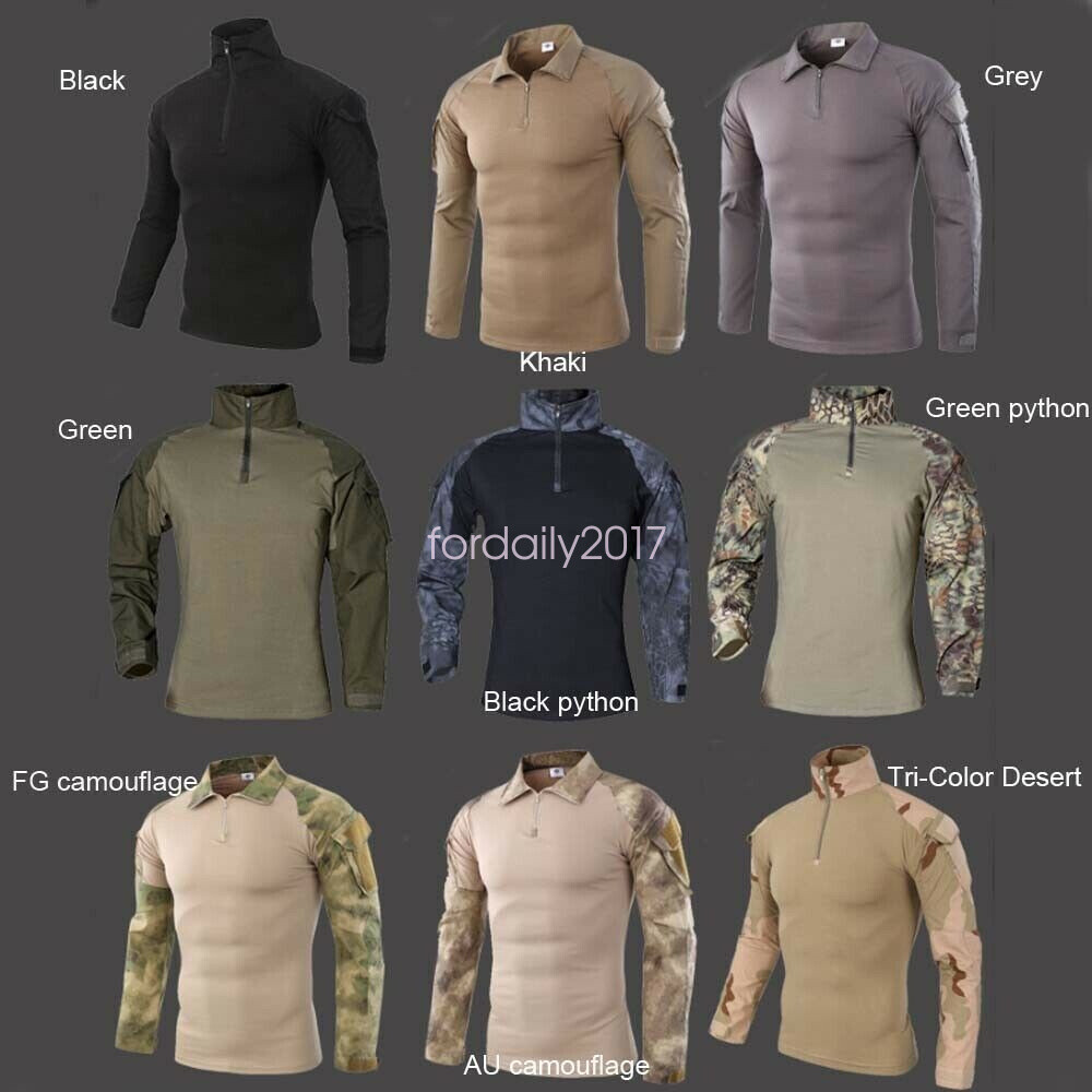 ESDY Men's Outdoor Camo Tactical Military Long-sleeved Camouflage Frog Shirt Top