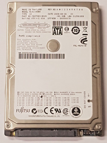 160 GB SATA Fujitsu MJA2160BH G2 5400RPM 8MB HDD 2.5" interne Festplatte