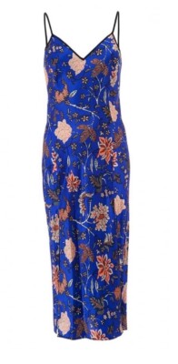 Diane Von Furstenberg Canton Electric Blue Floral Satin Midi Slip Dress  Small | eBay