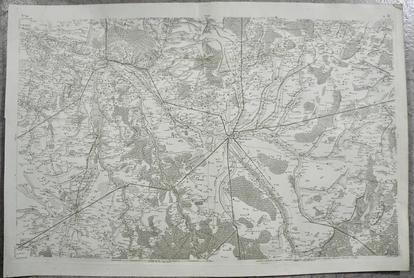 CASSINI CARTE IN PLANO 630mm X 950 mm, BOURGES , YSSOUDUN .., 1808, n°10 , 11 H,