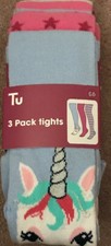 3 Pairs Girls Tights ~ Age 1-2 Years ~ Unicorn , Stars And Striped Themes
