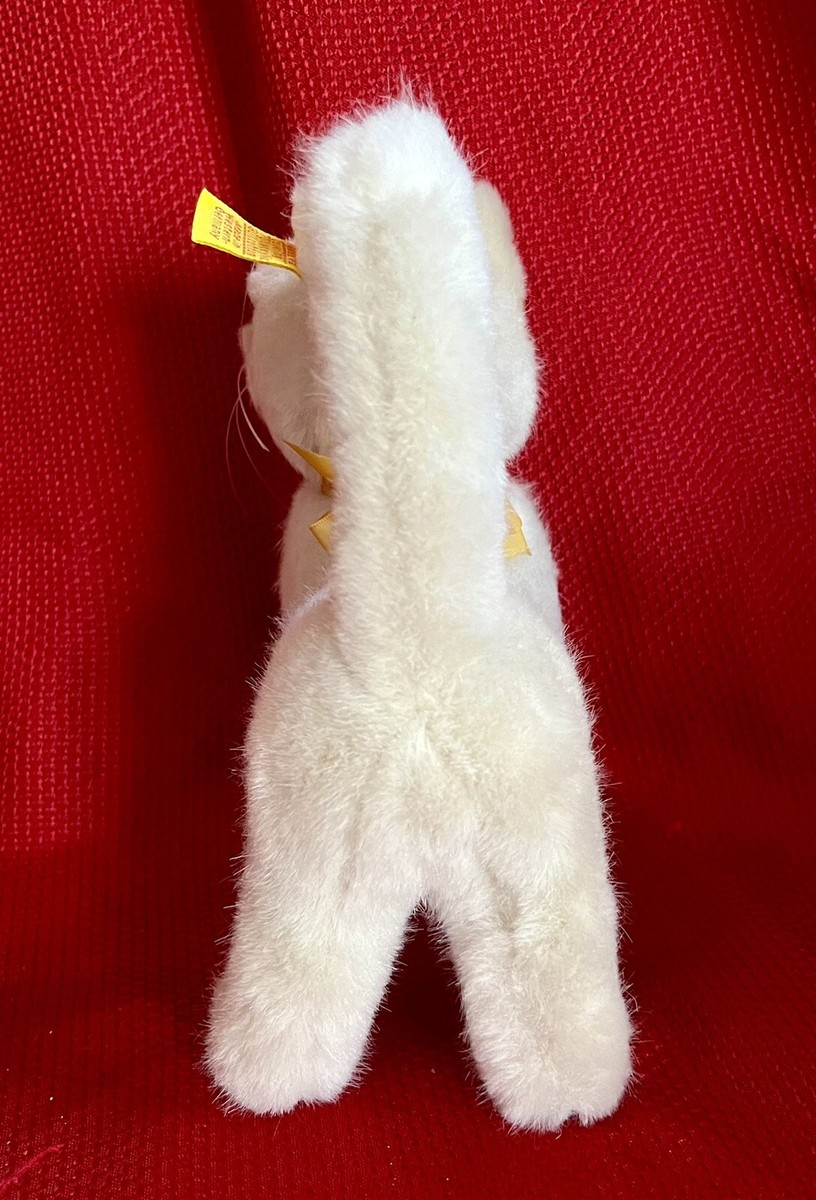 Rare Vintage 7” Steiff White Cat Kitty w Ear Tag Flag