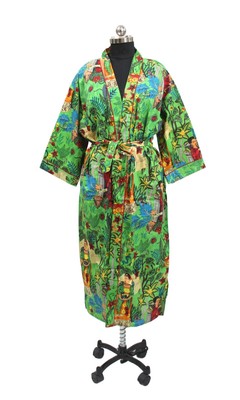 Green Frida Kimono Robe Indian Bridal Shower Robe, Woman's Nightwear Dress US