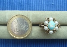 B26C Neuf Bague Métal Doré Ajustable Turquoise Perle Lot Bijou