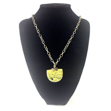 Handmade Silver Toned Wire Wrapped Green Stone Pendant Necklace 24"