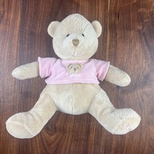 FAO Schwarz Plush Tan Teddy Bear Stuffed Animal Wearing Pink Shirt 12"