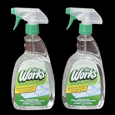 (2) The Works TUB  SHOWER Cleaner SPRAY 32 oz Ea Soap Scum Rust Non Aerosol NEW