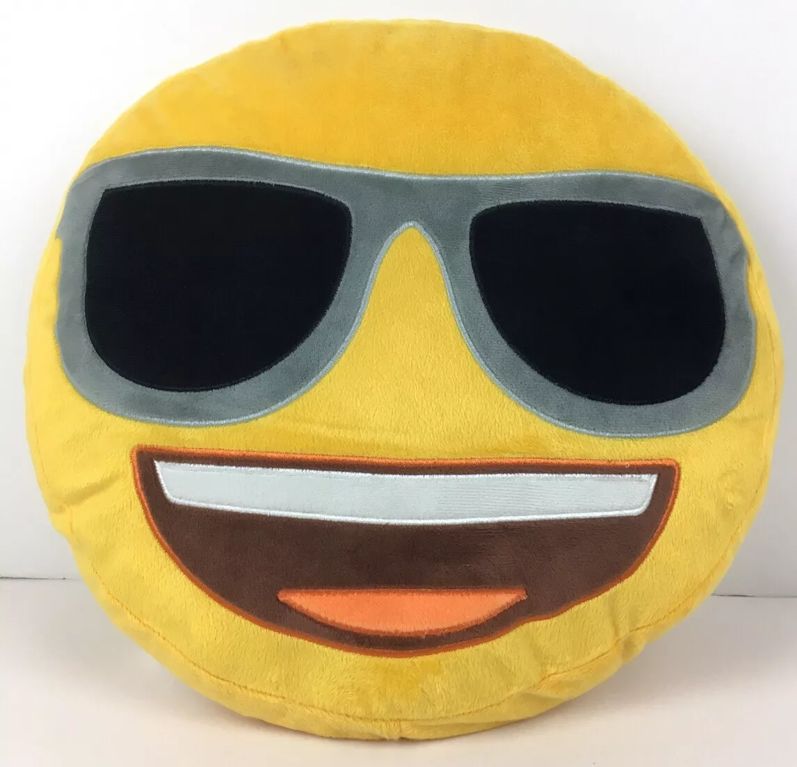 Emoji Round Yellow Pillow Face Black Glasses Smile Kids Decor