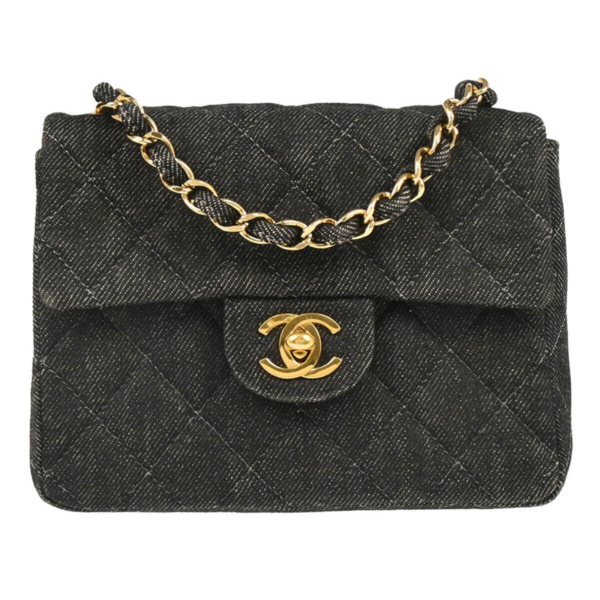 VINTAGE シャネル 長さ調節◎ ミニフラップバッグ デニム Chanel Black Denim Mini Classic Square Flap Bag 17 185461 | eBay