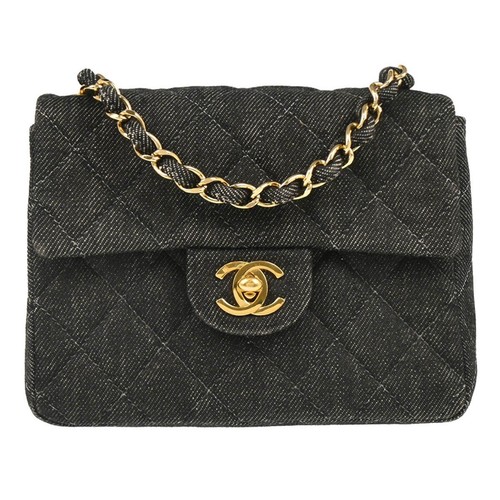 Chanel Black Denim Mini Classic Square Flap Bag 17 185461