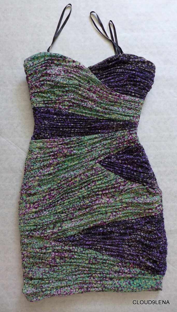 BCBG MAXAZRIA Size 4 Ruched Printed Mesh Strapless Cocktail