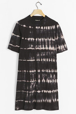 ANTHROPOLOGIE T.La BLACK TIE-DYE SHORT SLEEVE HEIDI MOCK NECK TEE DRESS Sz XXS