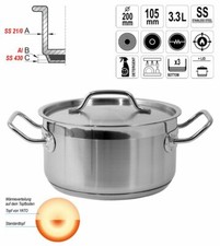 Olla con Tapa Gastronomía Calidad Acero Inox. Inducción Gastro 20x10, 5 3,3L