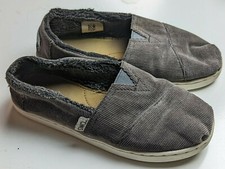 Toms Slip On Size 1 / 32.5 Youth Kids Gray Fabric Loafers Faux Fur Lining