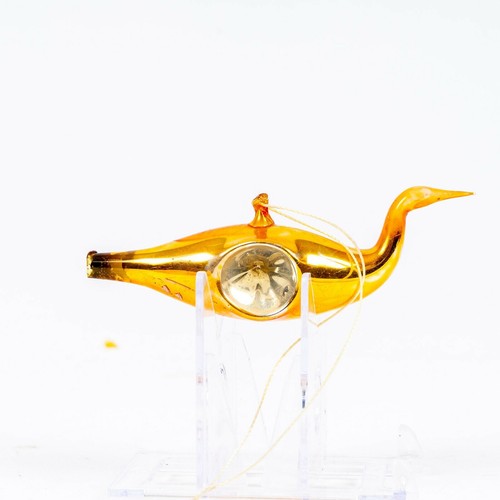 Antique Gold Blown Glass Double-Indent Bird Christmas Ornament Germany - Picture 4 of 8