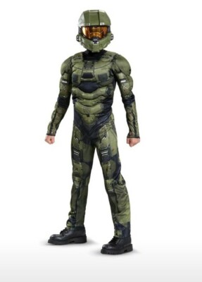 Halo Boy Green Master Chief Muscle Torso Jumpsuit Halloween Costume S4-6 Cosplay