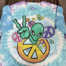 Vintage 1997 Liquid Blue T Shirt Alien Come In Peace UFO Size XL Tie Dye Tee
