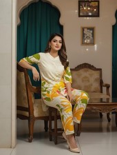 Cotton Co-Ord Set Women Floral Printed Top  Pant Summer Outfit
