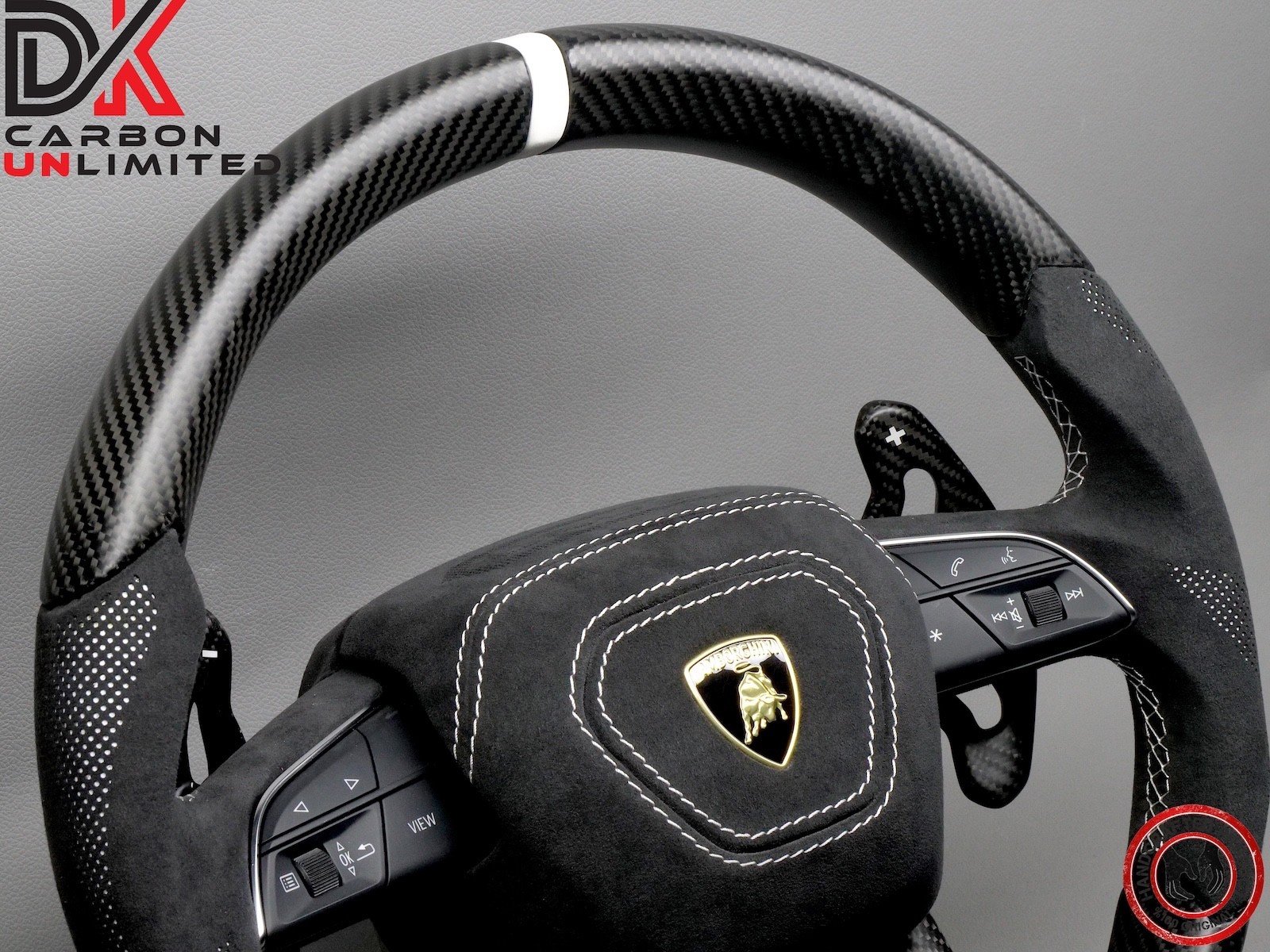 Lamborghini Urus S White Ring Alcantara Matte Satin Carbon Fiber Steering Wheel