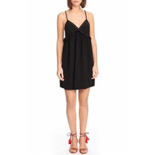 SEZANE Julie Babydoll Slip Silk Black Mini Dress Size 38/6