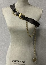 Vintage Donna Karan Leather Chain Belt DKCo Medallion Charm USA M 90s