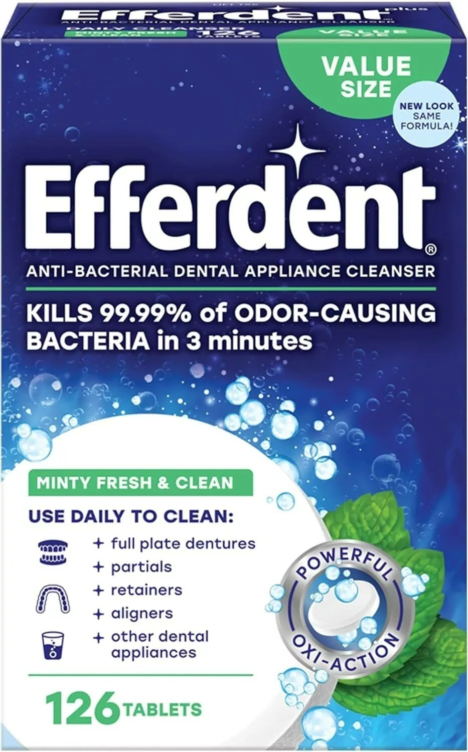 NEW Efferdent Retainer & Denture Cleaner Tablets Minty and Fresh Clean 126 Count