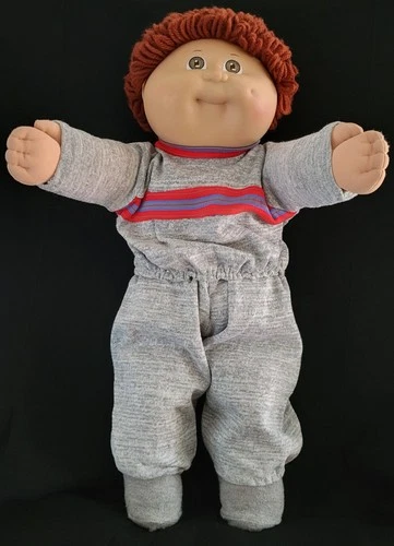 Cabbage Patch Kids 1984 Boy Doll Brown Hair Brown Eyes Gray Jogging Suit Socks