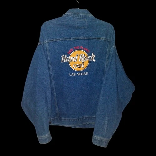 90s HARD ROCK CAFE LAS VEGAS BLUE DENIM JACKET W/ EMBROIDERY SIZE L - product listing photo