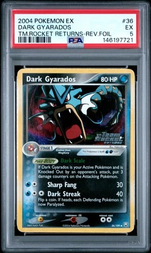 2004 POKEMON EX TEAM ROCKET RETURNS #36 DARK GYARADOS-REVERSE FOIL PSA 5