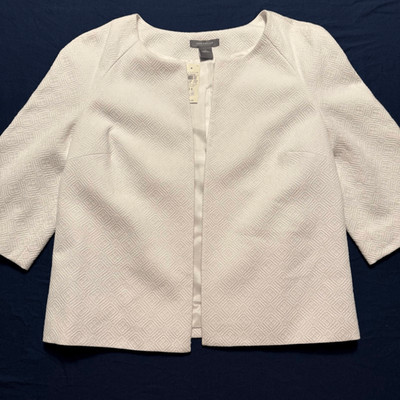 Ann Taylor White Textured Blazer | Geometric Damask | Collarless | Size 14 NWT